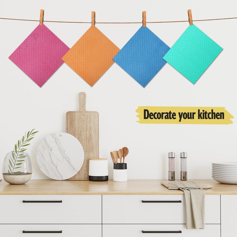 MoLKENE Swedish Dishcloths for Kitchen | 6 Pack Absorbent Cellulose Sponge Cloths Washable | Non-Scratch Reusable Paper Towels Quick Drying Cleaning Cloths - Orange - Image 3